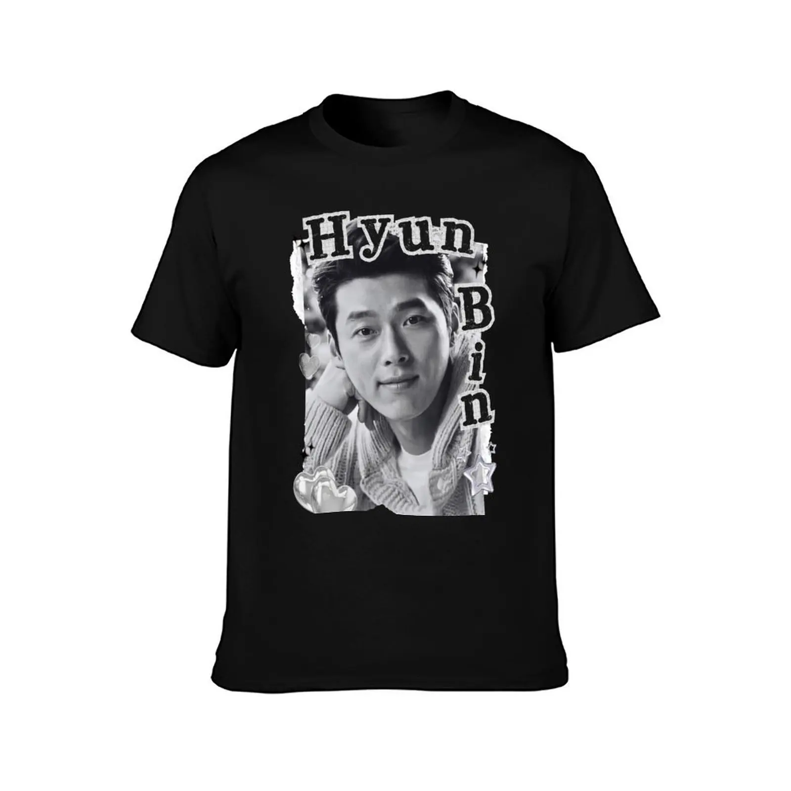 Hyun Bin Collage: Striking Black and White Art T-Shirt Large Size Short Sleeve T-Shirt
