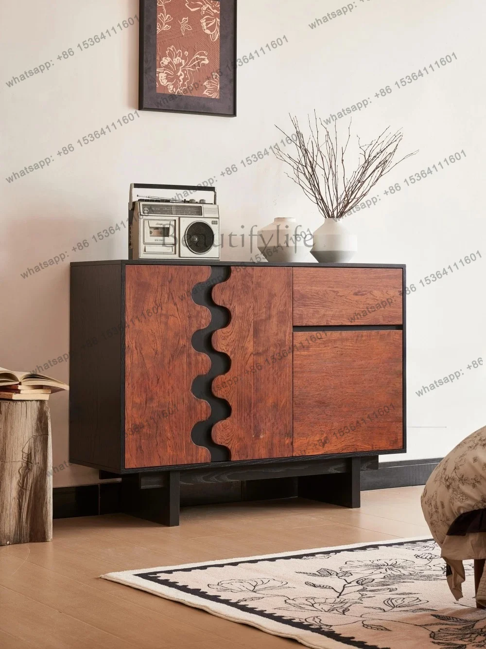 French retro solid wood porch cabinet medieval living room wall locker decorative cabinet simple modern dining side cabinet