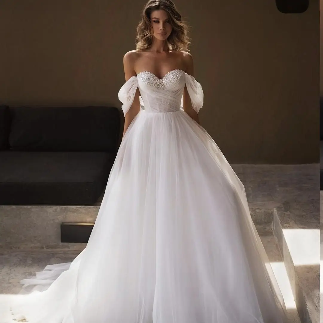 

Princess Wedding Dress A-Line Pearls Tulle Floor Length Off The Shoulder Bridal Gowns Robe De Mariee Customize To Measures 2023