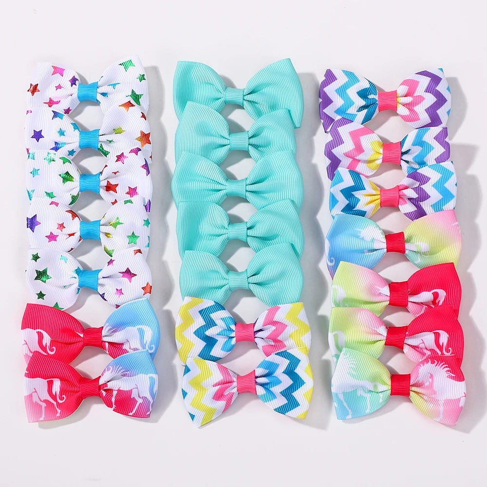 

20pcs/set Random Color Sweet Girls Plaid Fabric Bow Hair Clip Children Simple Rainbow Print Clip Princess Hair Accessories