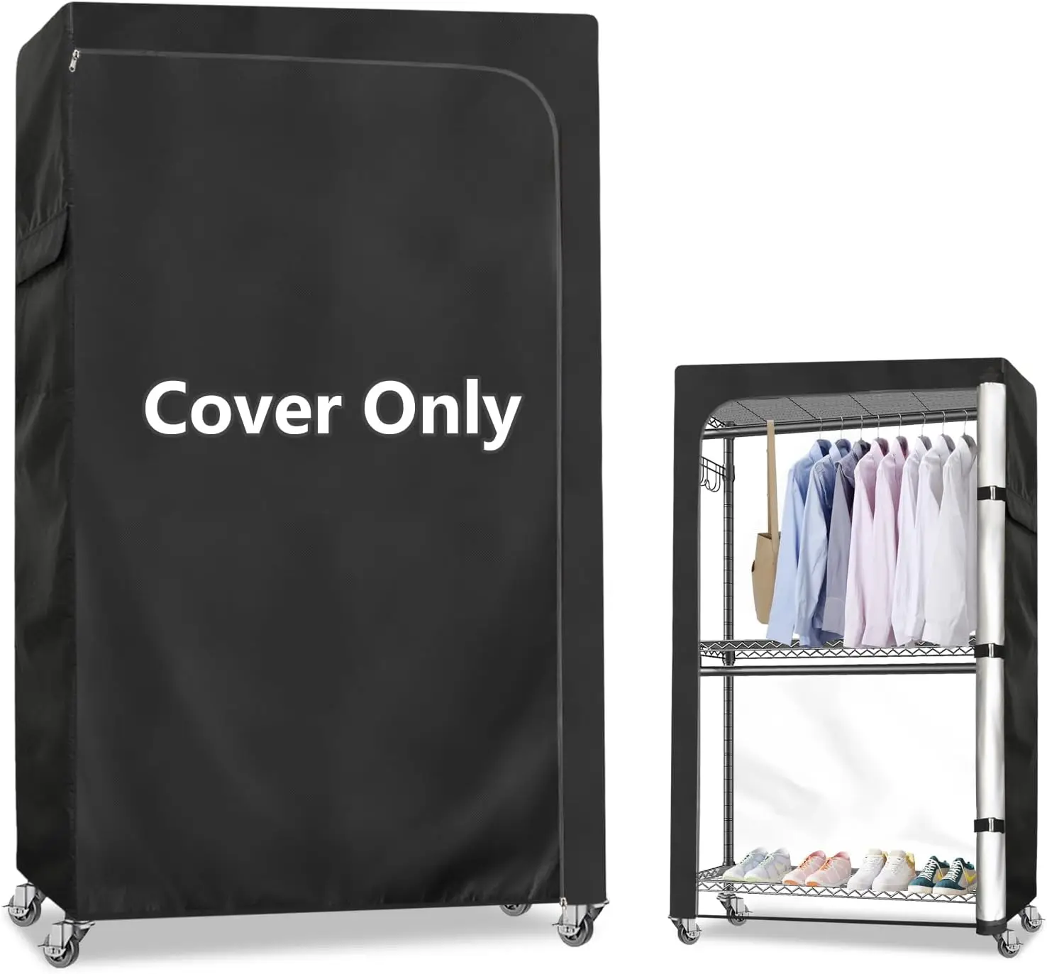 

Heavy Duty Waterproof Garment Rack Cover with Zipper, Black, 46"W x 18"D x 80"H, Cover Only