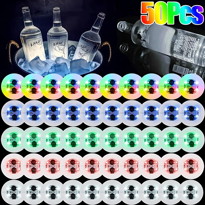 5-50Pcs LED Coasters Luminous Battery Powered Liquor Bottles Coaster Stickers Light Up Cup Mats For Bar Club Party Decor Lights