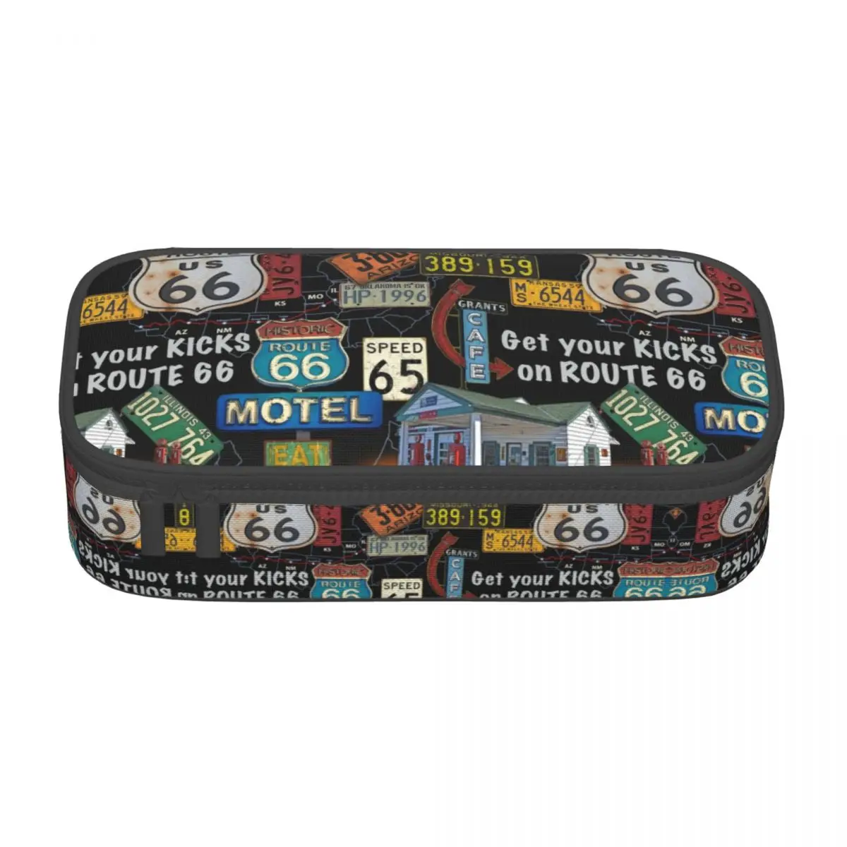 Custom Korean Vintage America Road Route 66 Pencil Cases for Boys Gilrs Large Capacity Pen Box Bag School Accessories