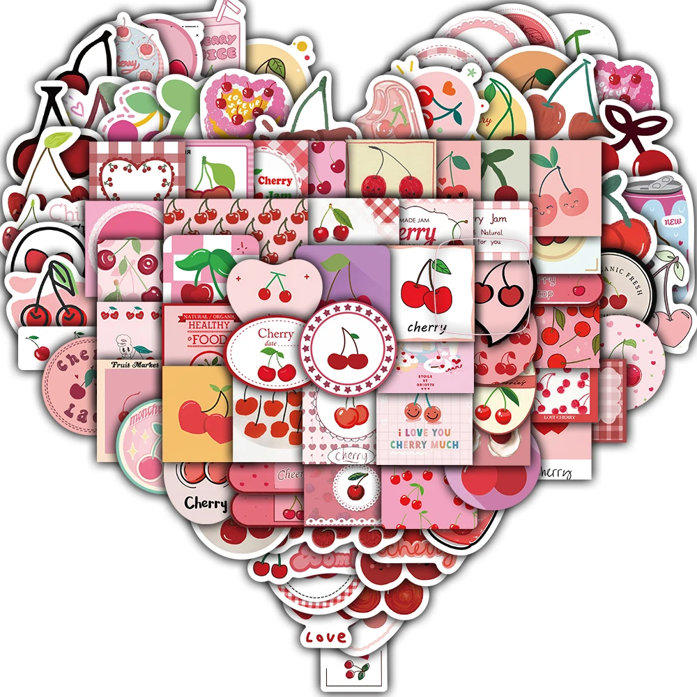90PCS Jiuxin Cherry Print Stickers Personality Funny Laptop Decoration Luggage Suitcase Guitar Phone Classic Stationery Decal