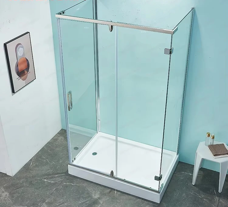 Bathroom Pivot Shower Door Stainless Steel Tempered Glass Frameless Rectangular Shower Room