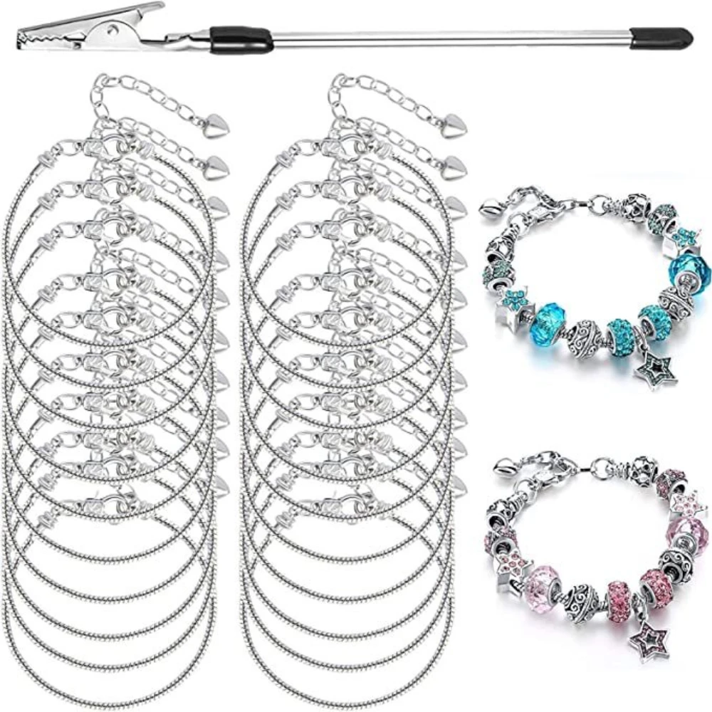 20 piece Adjustable Snake Chain Bracelet with Heart-shaped Extender - Silver copper DIY jewelry making set
