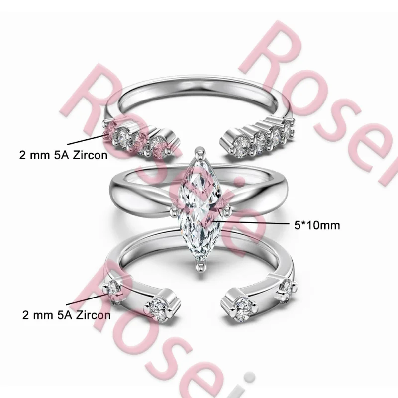 

Roseie 2026 925 Silver Stacked Ring Set 5*10mm Zircon/Moissanite Marquise Cut Inlay for Bridal Wedding Band Luxury Jewelry