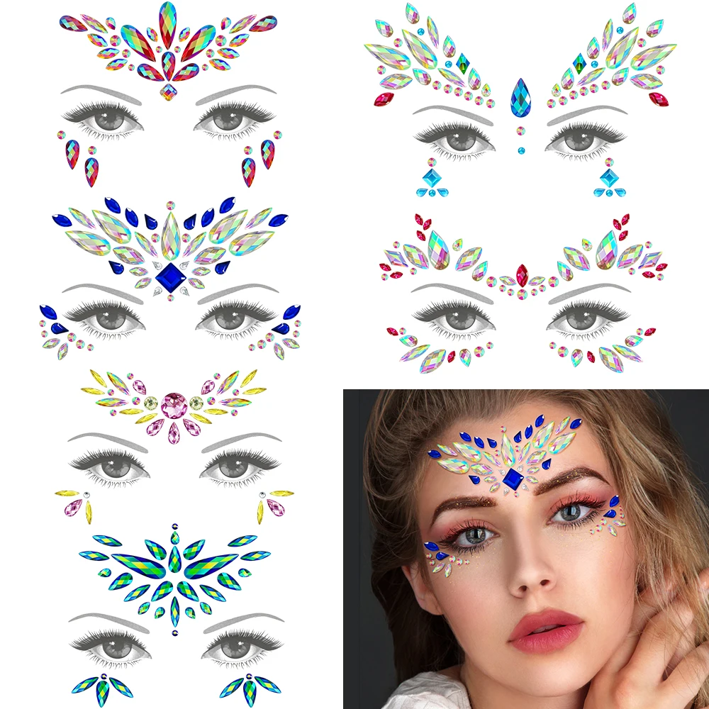 

5Pcs Mermaid Face Jewels Gems Rhinestones Rave Eyes Body Temporary Sticker Crystal Face Stickers Decorations for Festival Party
