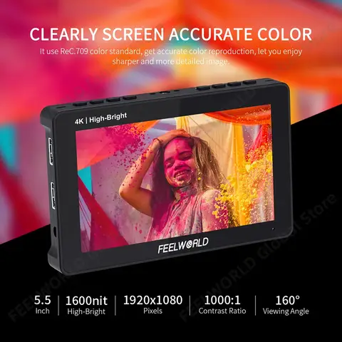FEELWORLD F5 PRO X 5.5인치 1600nit 고휘도 터치스크린 DSLR 카메라 필드 모니터 4K HDMI