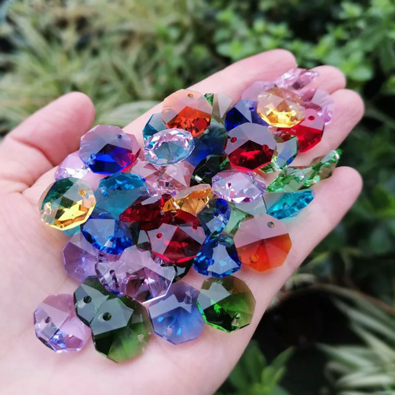 100pc Crystal Octagon Beads Chandelier Parts Prism Hanging Sun Catcher Garland Strands Pendant Accessory DIY rainbow maker