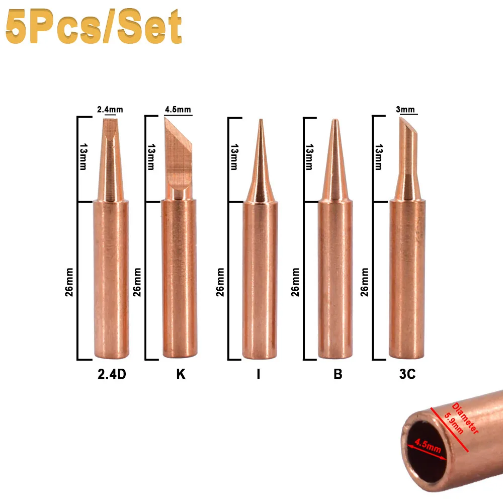 900M-T  B K I 2.4D 3C Pure Copper/Iron Soldering Iron Tips Lead-Free 936 Welding Solder Tip For Welding Equipment Soldering Hot