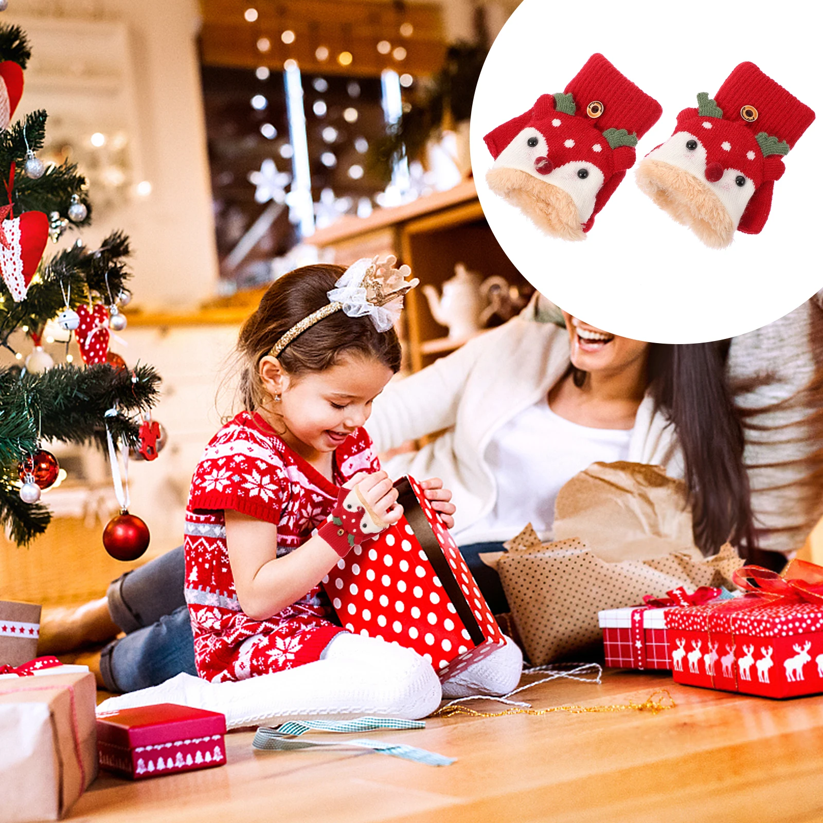 

Warm Kids Gloves Winter Outdoor Half finger Yarn Windproof Durable Breathable Material Protect Cold Suitable Boys Girls Gloves