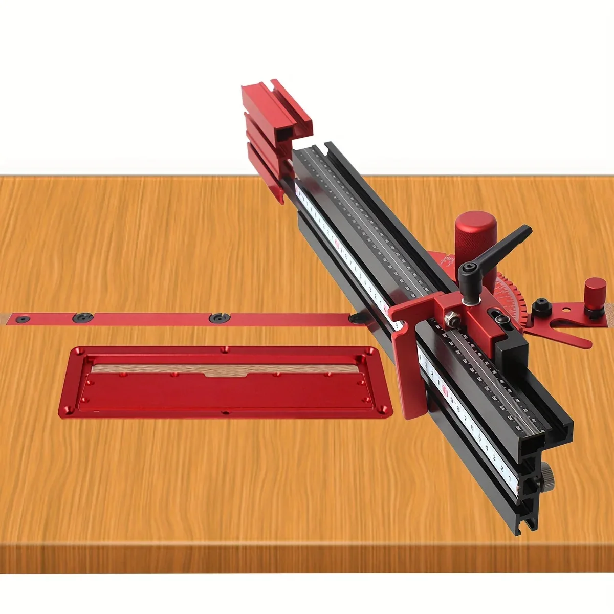 New Red Miter Gauge for Table Saw Telescoping 50-87cm Aluminum Miter Fence Repetitive Cut Flip w/Stop Woodworking Tools Durable