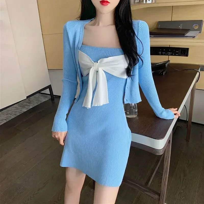 Woman Knitted Dress Party Blue Bow Extreme Mini Short Prom Crochet Dresses for Women Thic Cheap Casual New Features of Cotton G