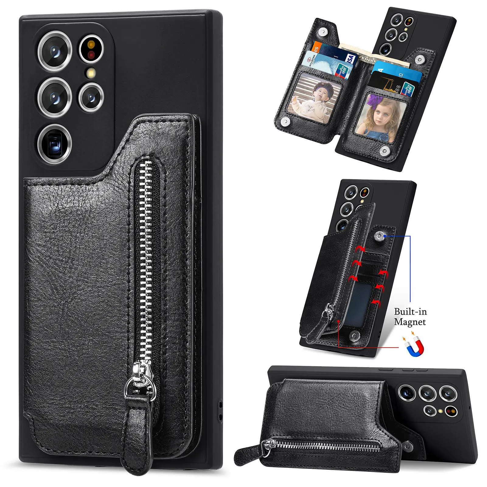 

Zipper Wallet with Card Holder Phone Case for Samsung Galaxy S23 S24 FE S25 Ultra Plus A56 A36 A26 A06 A55 A35 A25 A15 A05 Cover