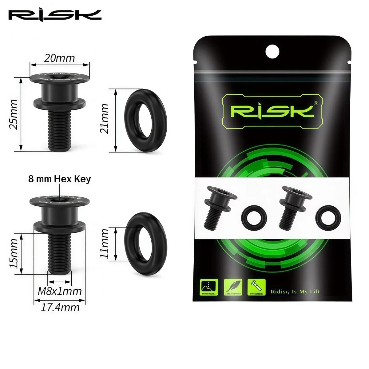 RISK RT125 Titanium M8 x 15mm Square Taper Bicycle Crank Arm Bolts For Brompton / 412 / MTB / Road Bike Bottom Bracket Bolts view 5