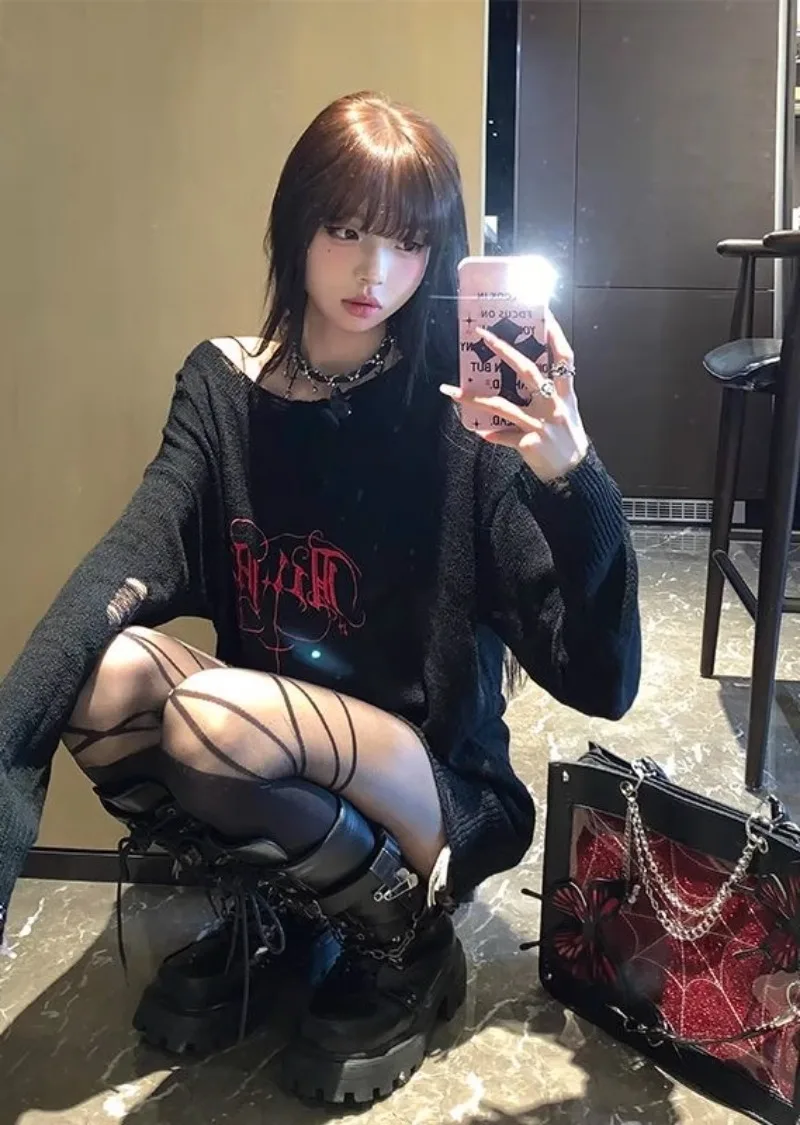 2025 New Japanese Summer Subculture Punk Dark Goth Y2k Hot Hollow Hole Loose Lazy Blouse Top For Women