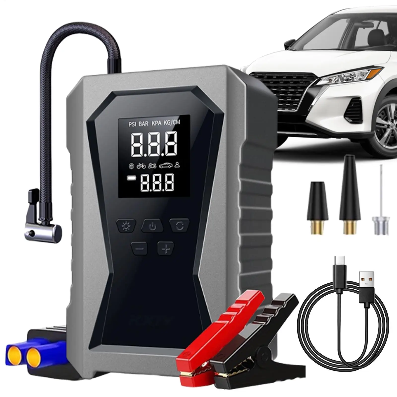 

12 В аккумуляторный блок для стартера автомобиля с воздушным компрессором Беспроводной усилитель запуска автомобиля Smart Digital Power Bank для грузовика