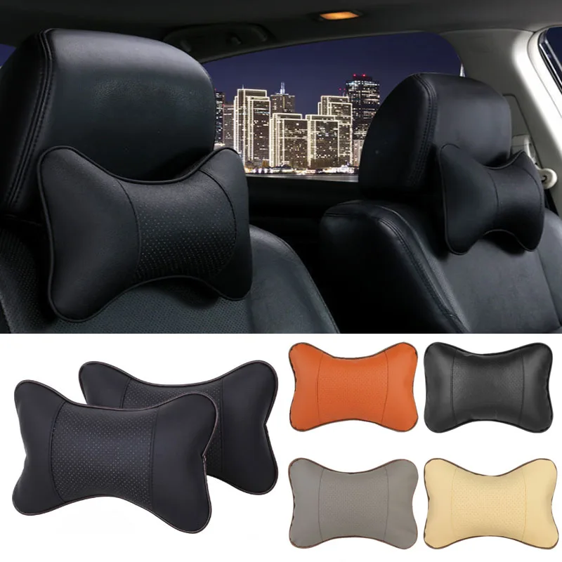 Car Neck Pillows Both Side Pu Leather 1pcs Pack Headrest For Head Pain Relief Filled Fiber Universal Car Pillow