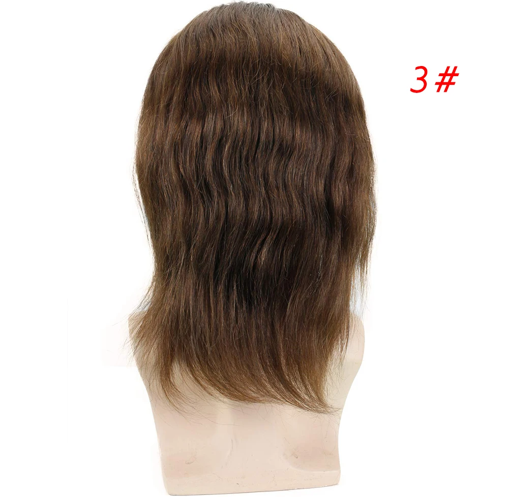 Human Hair Toupee for Men, Long Dark Brown Hair Replacement System, Mono Thin Skin, PU and French Firm Lace Front Hairpieces