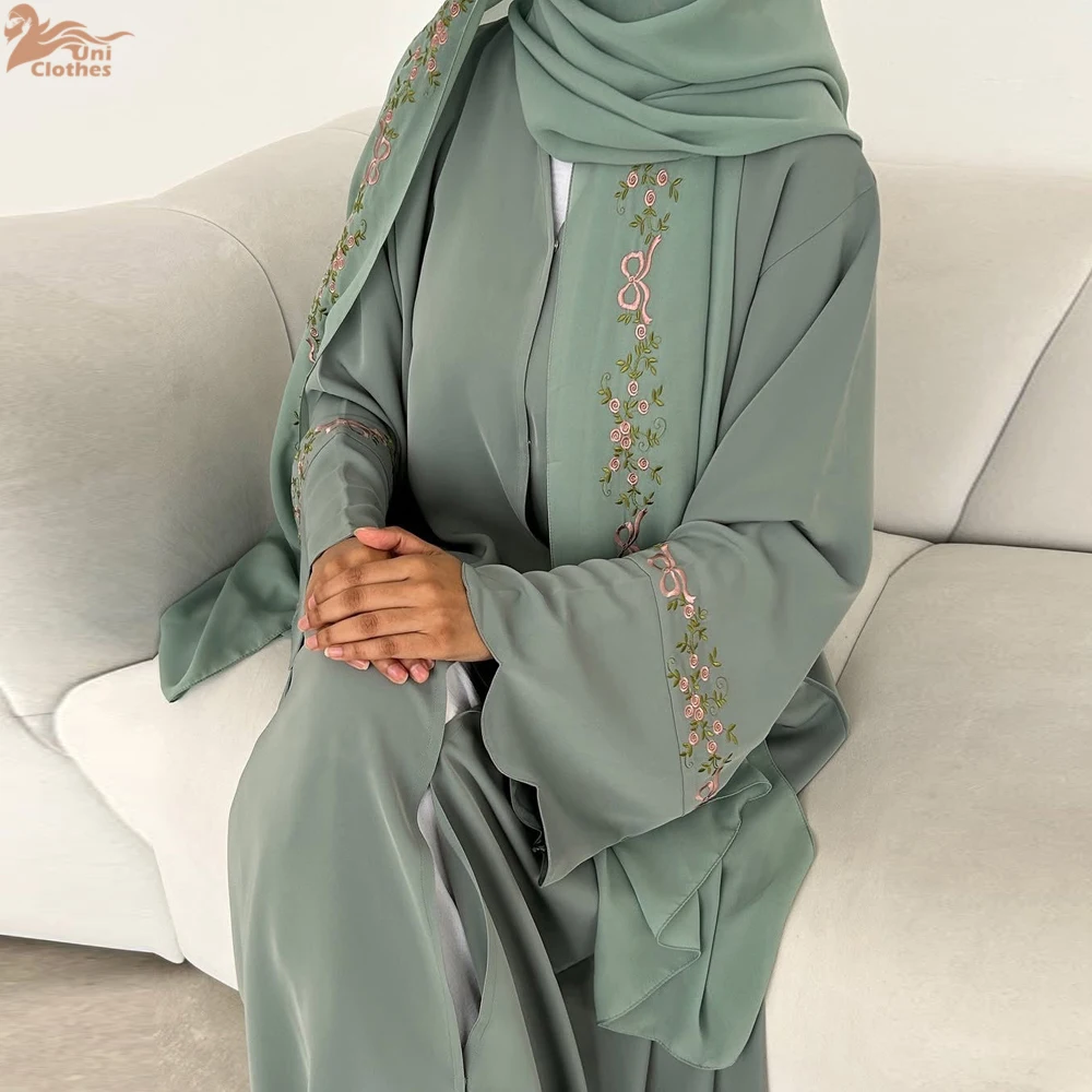 

Uni 2025 Muslim Womens Clothing Nida Embroidery Abaya Dubai Cardigan Modest Abaya Womens Dresses with Matching Hjiab