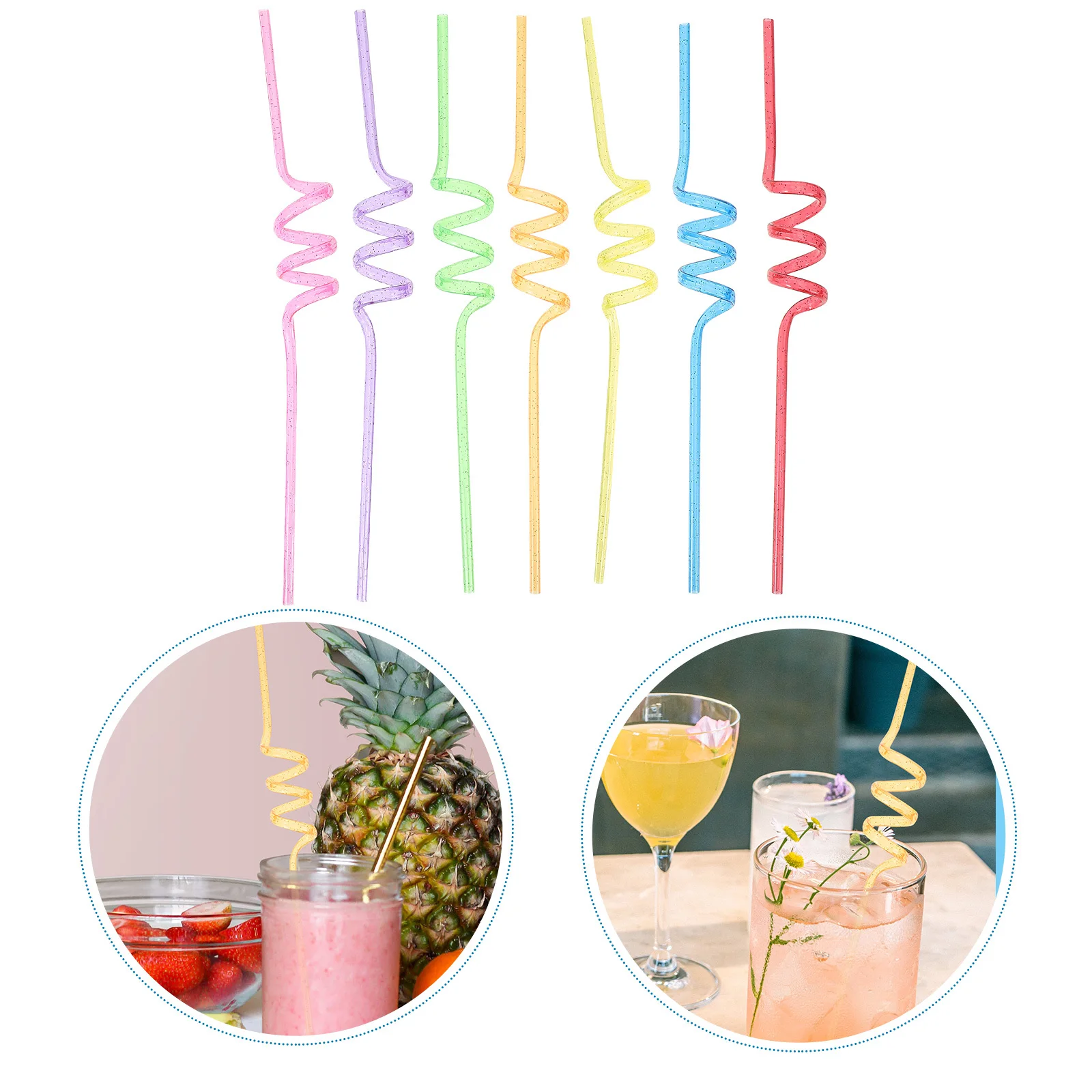 

24Pcs Reusable Glitter Plastic Spiral Straws Colorful Hard Drinking Straws Party Supplies Birthday Decorations