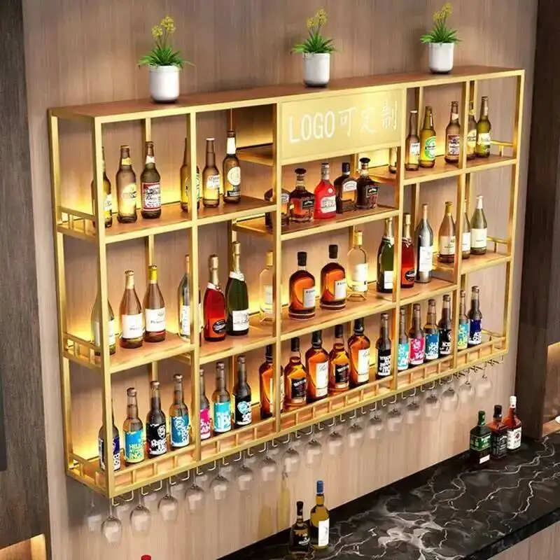 Bottle Salon Shelf Wine Rack Liquor Corner Storage Retail Metal Restaurant Wine Cabinets Commercial Modern Display Cabinet
