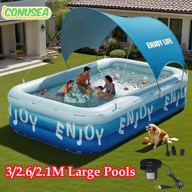 Piscine gonflable 3/2.6/2.1M grandes piscines familiales piscine avec auvent jouets de bassin amovibles extérieurs pour enfants adultes