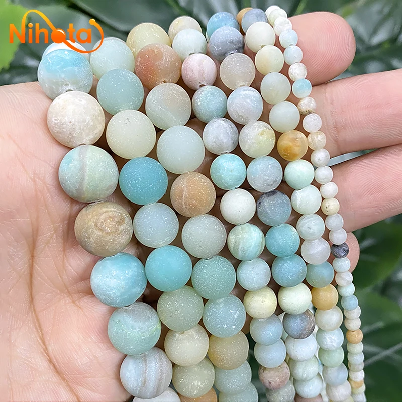 Natural Round Frost Matte Mixed Color Amazonite Beads Charm Bracelet Rings Ear Studs 15\