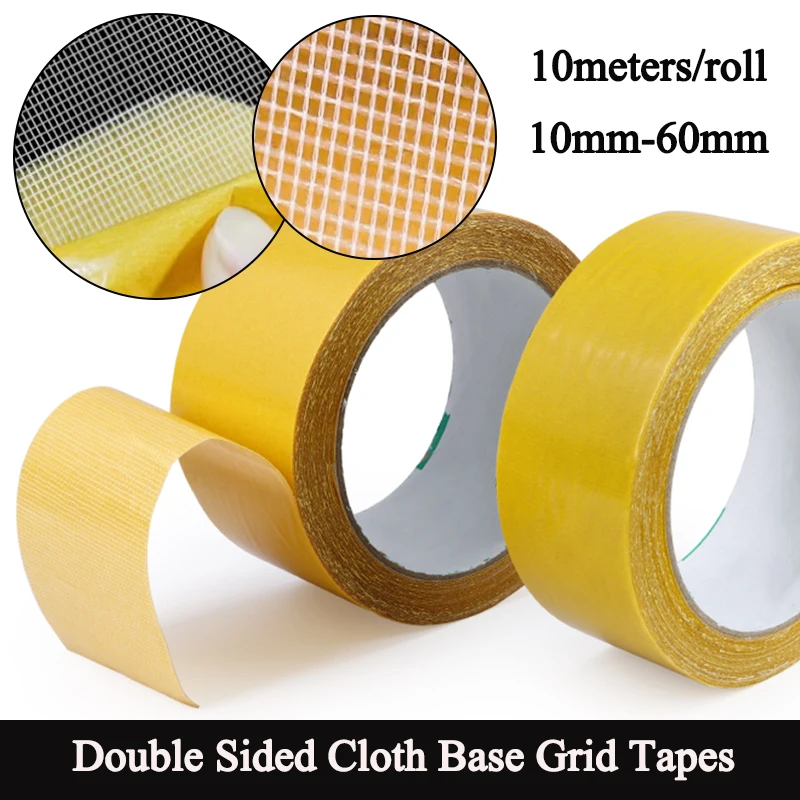 10meters/roll 10mm-60mm Double Sided Cloth Base Grid Tapes High Viscosity Traceless Waterproof Carpet Adhesive Fiber Gummed Tape