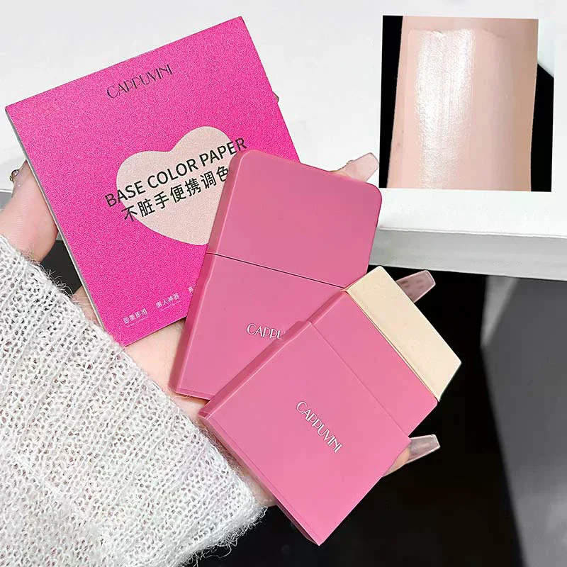 فرشاة كريم أساس محمولة من السيليكون مع ورق مختلط ملون، بودرة مطبقة بالتساوي، بدون خط كريم أساس برأس مسطح، قاعدة مكياج للوجه #4