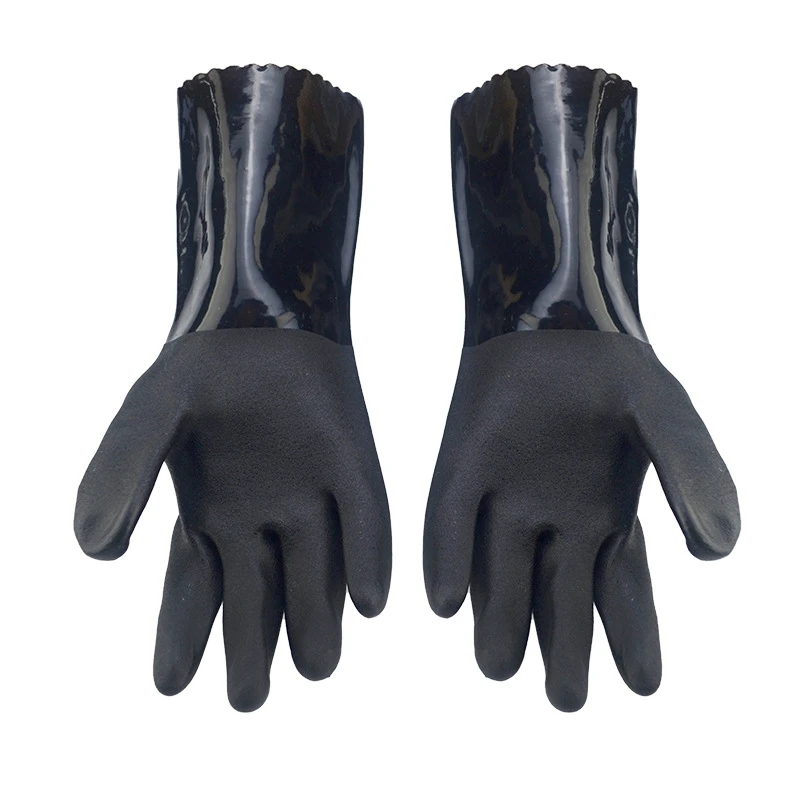 XYEHS 5 Pairs 28cm-30cm Full Black PVC Coating Chemical Resistant Safety Work Gloves Anti-Slip Palm Oil & Water Resistant