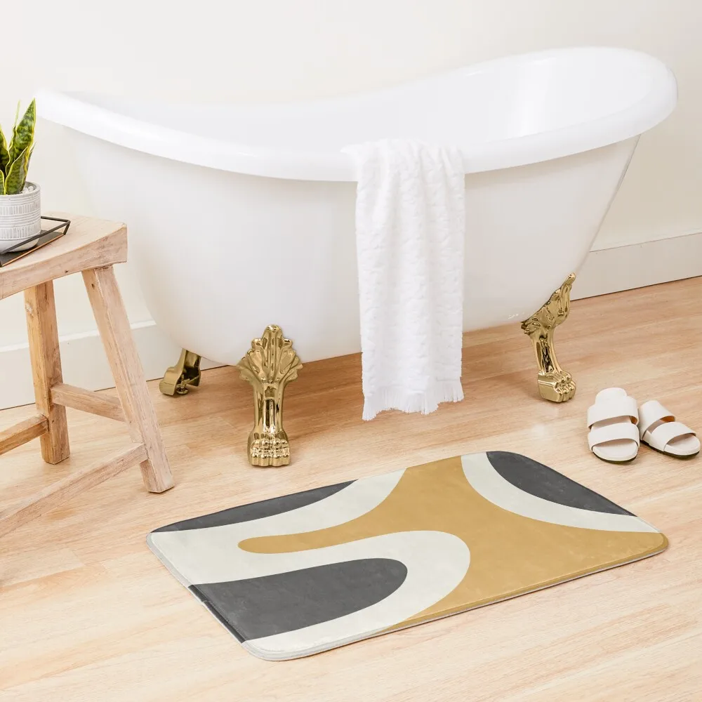 

Danish Modern Minimalist Abstract in Muted Mustard Gold, Charcoal, and Cream Bath Mat Bathroom Gadgets Home Entrances Mat