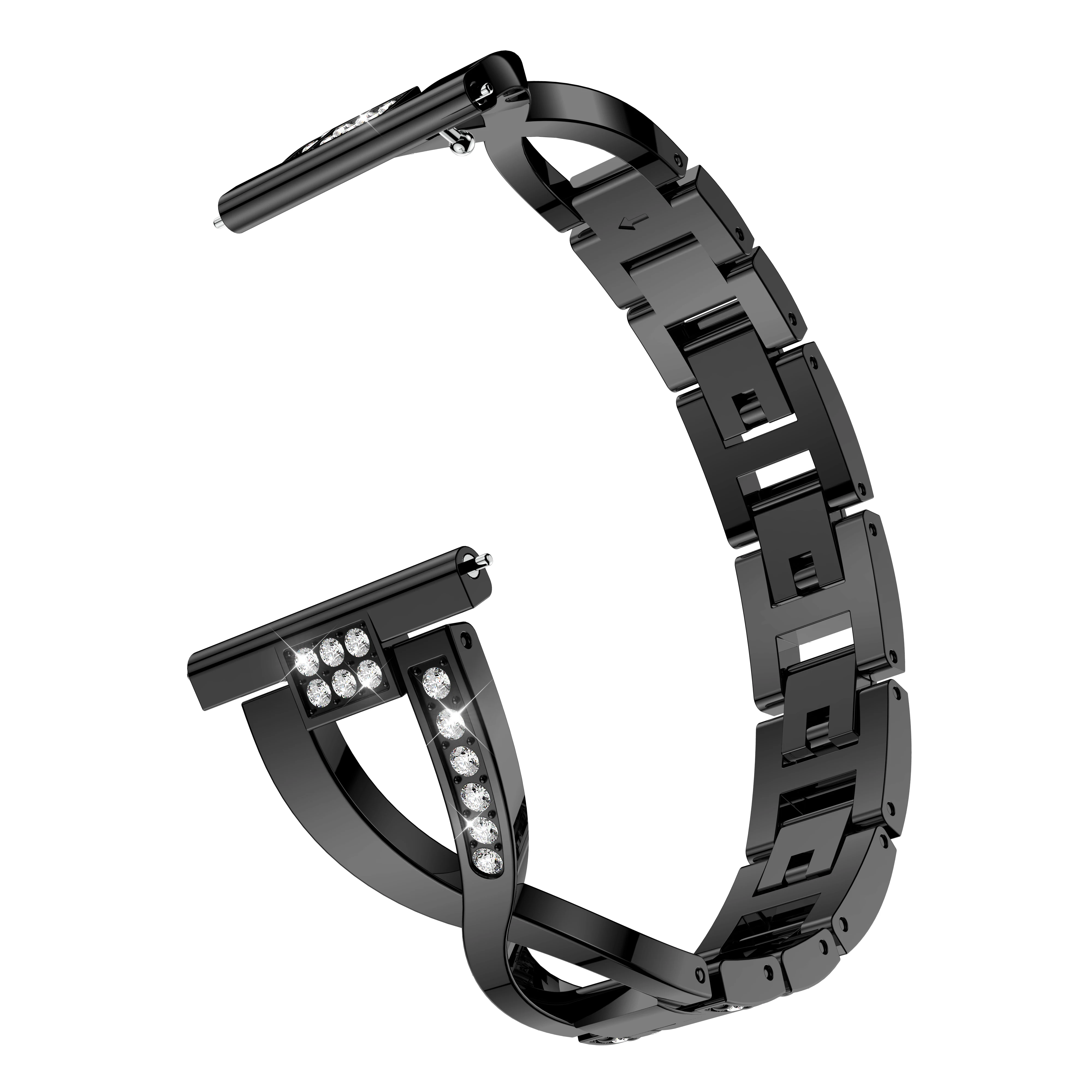

X-shape 20mm Rhinestone Decoration Aluminum Alloy Watch Band for Garmin Forerunner 245 - Black