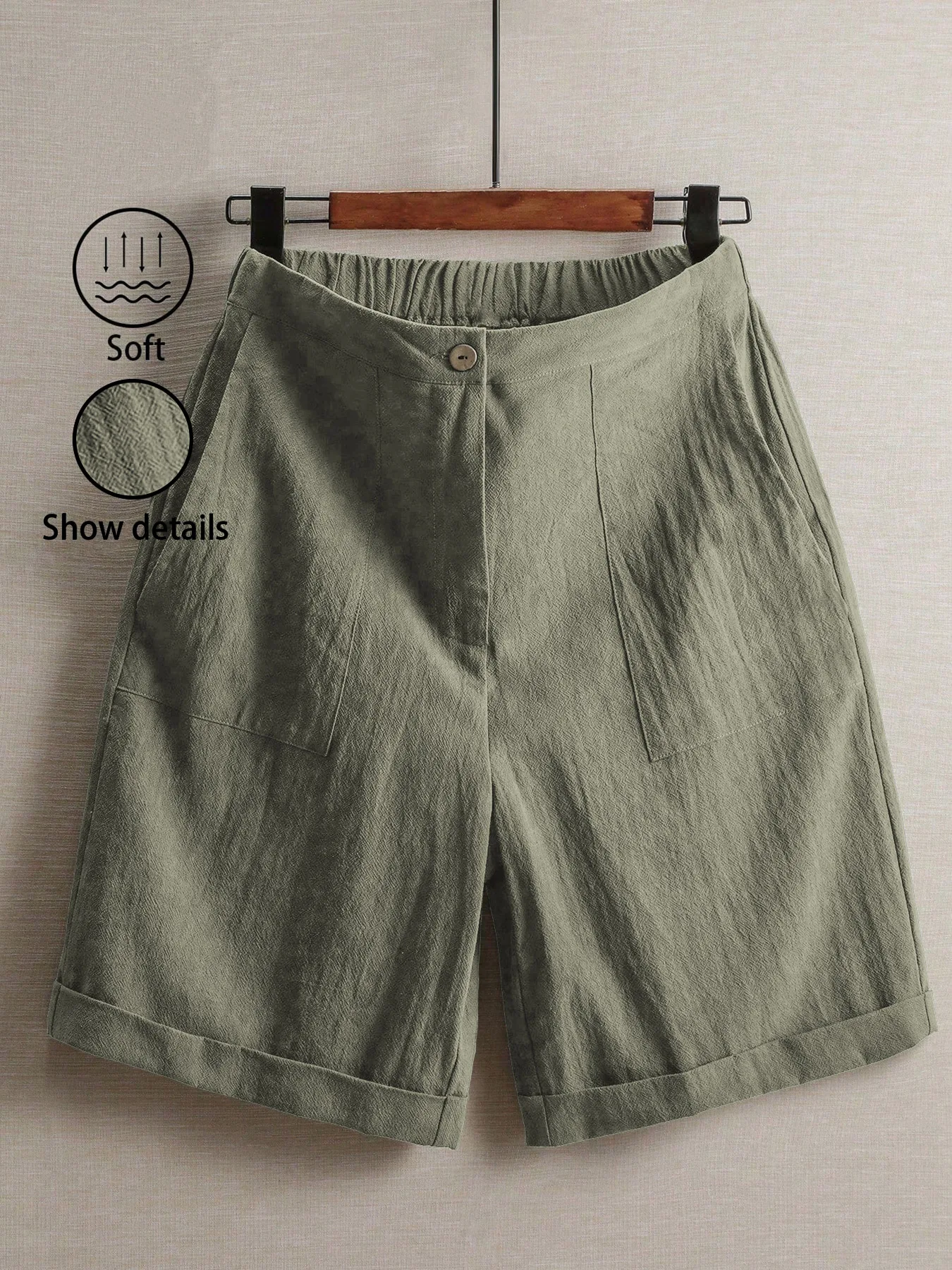 Sommerliche, leichte Damenhose mit fünf Taschen, weite, bequeme, gerade geschnittene Damenhose mit hoher Taille, modische Sport- und Freizeithose für den Außenbereich. – Detail 13