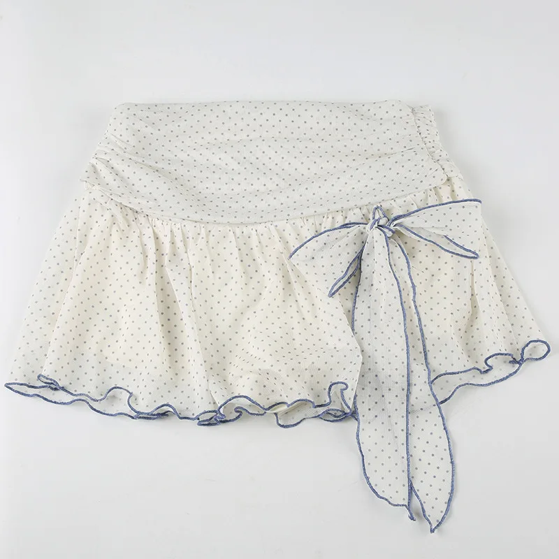 عارضة البولكا نقطة أضعاف أكثر من الخصر التنانير الصغيرة الأزياء شبكة الشريط منظور لطيف الحلو للفتيات لطيف مرونة الخصر قيعان #6