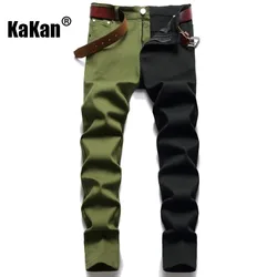 Kakan-pantalones vaqueros ajustados de pierna recta para hombre, Jeans bicolor empalmados de pie pequeño, europeos y americanos, K021-1266