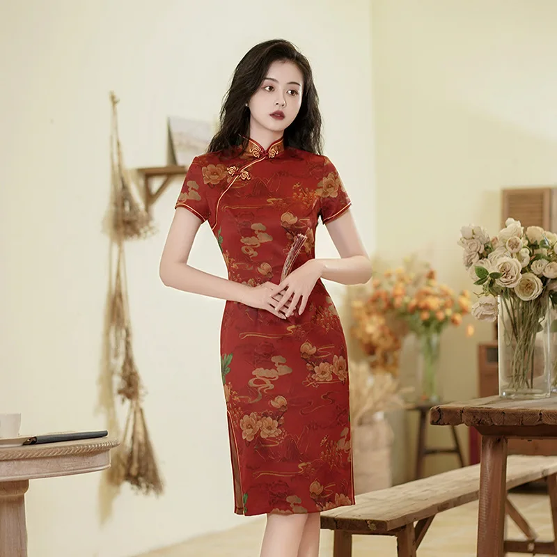 

2023 Summer New Cheongsam Slim Fashion Retro Banquet Performance Costume Chinese Style Evening Qipao Dress for Women Wholesale