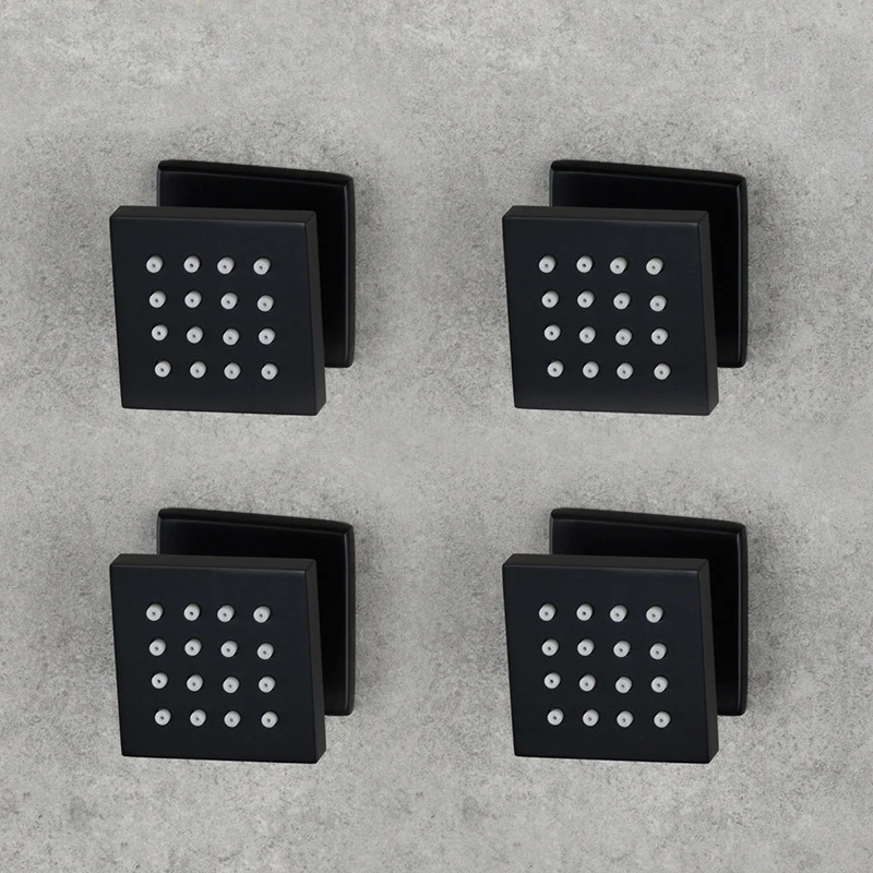 2 Inch Body Sprays Square Shower Spa Massage Body Jets Wall Mounted Shower Spray Head Faucet Accessory Matte Black