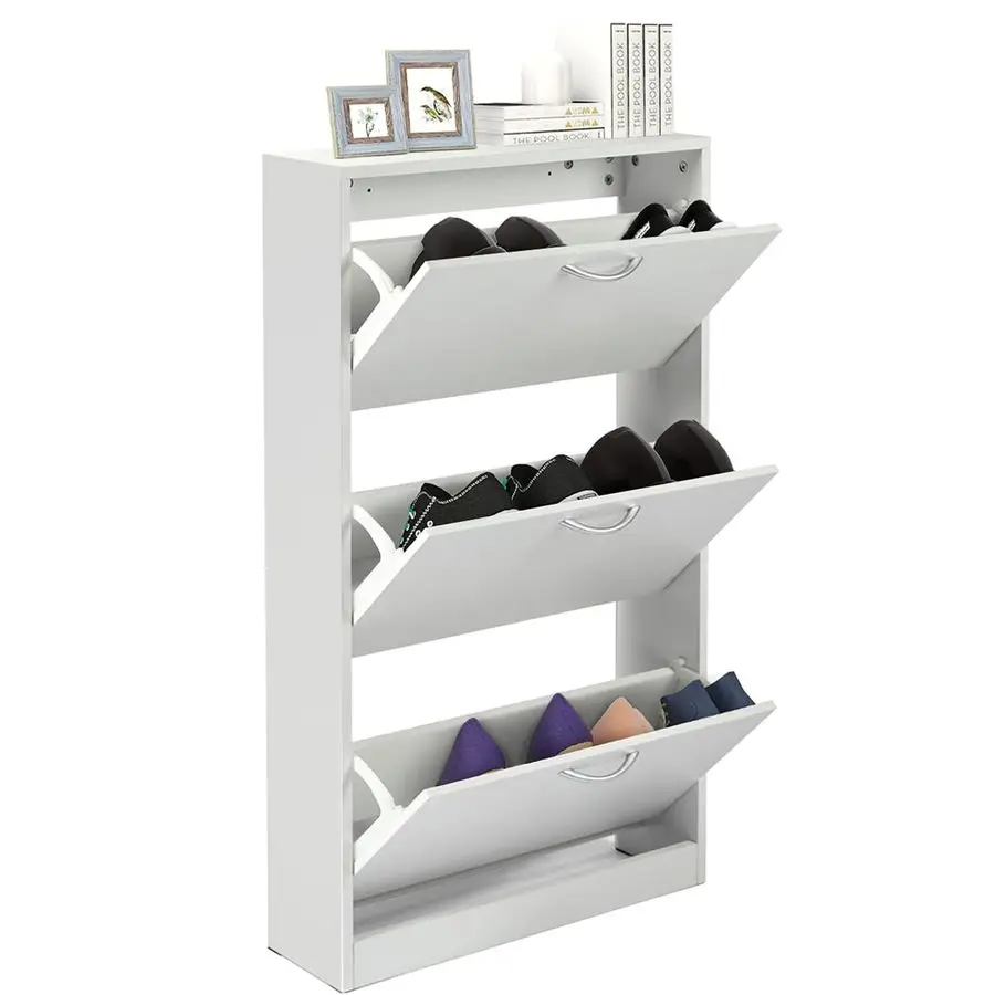 

Shoe Cabinet for Entryway, White Narrow Storage Cabinet Flip Down Shoes Rack Wood 3 Tier Shoe Organizer for Hom Customizable