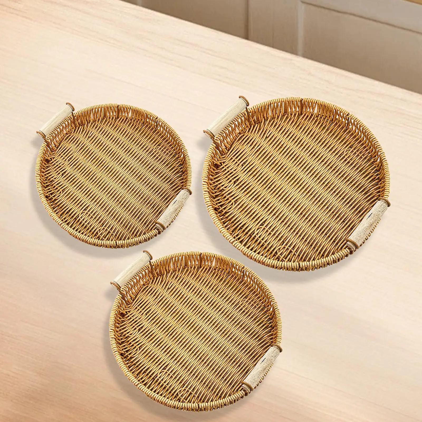 Woven Serving Tray Round Centerpiece with Handles Multifunctional Serving Basket for Party Buffets Kitchen Breakfast Picnic image 3