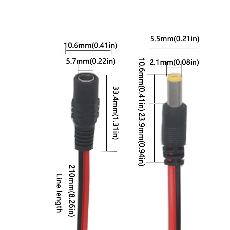【10-2PCS】Male Female 5.5 x 2.1mm DC Power Cable Plug Connector 12V 1A 2.1*5.5mm DC Jack Adapter for CCTV Security Camera