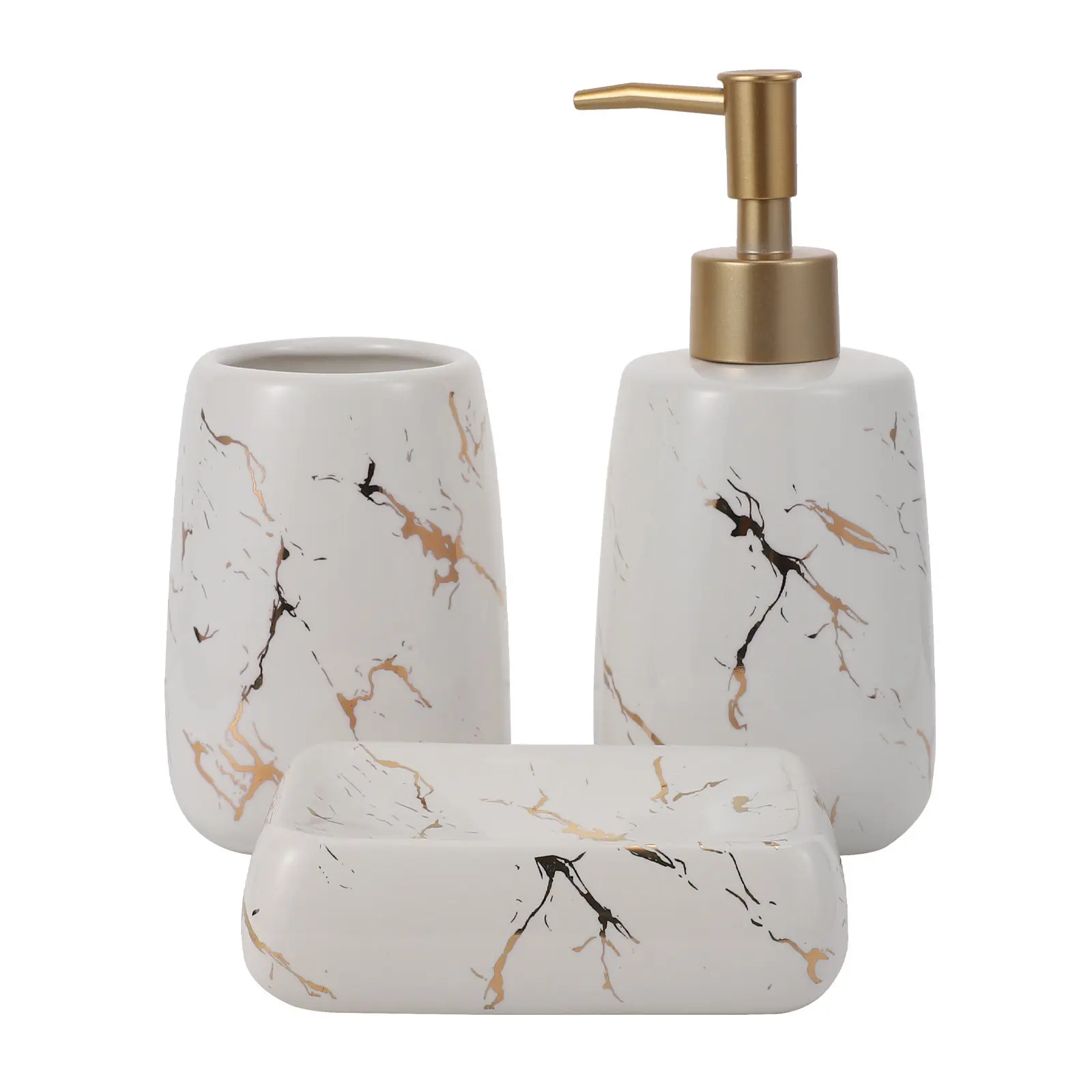 

3Pcs Bathroom Set Decorative Soap Dispenser Toothbrush Cup Soap Tray Stylish Vanity Accessories for Neat Washing Supplies