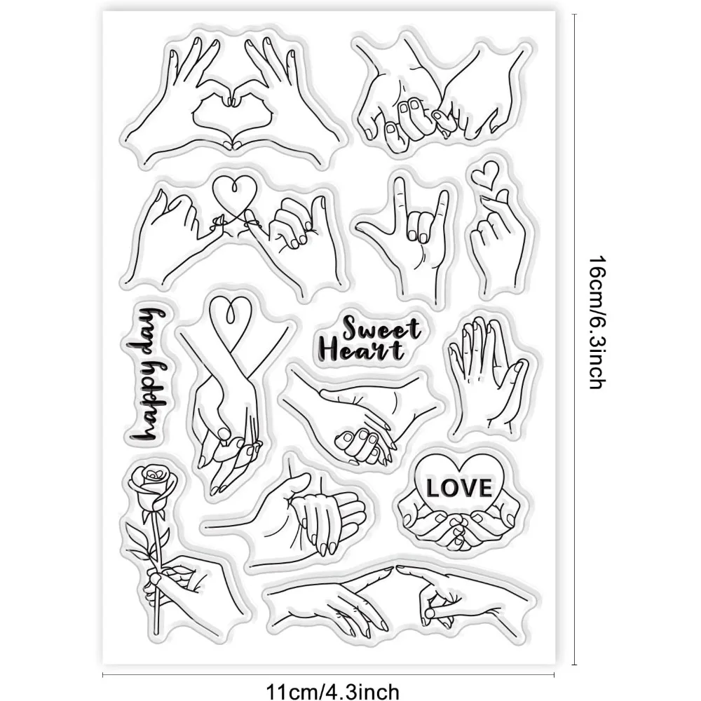 Valentine’s Hands Clear Stamps 12 Patterns Couples Hold Hands Show Love Sweet Heart PVC Silicone Stamps 6.3x4.3