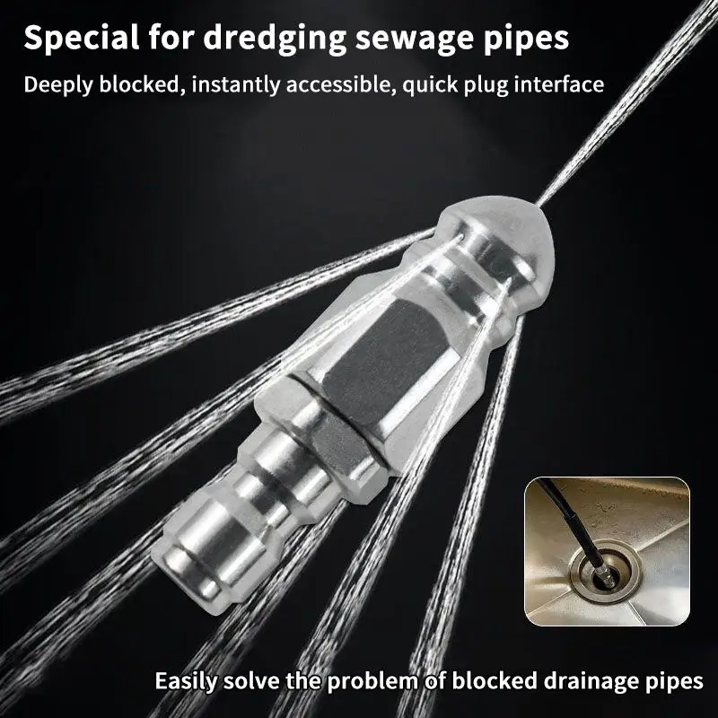 New·Water Jet High Pressure Sprayer Nozzle Clean Sewer 1/4" Stainless Steel Pressure Washer Quick Plug Drain Hose Nozzle Tool· - view 3