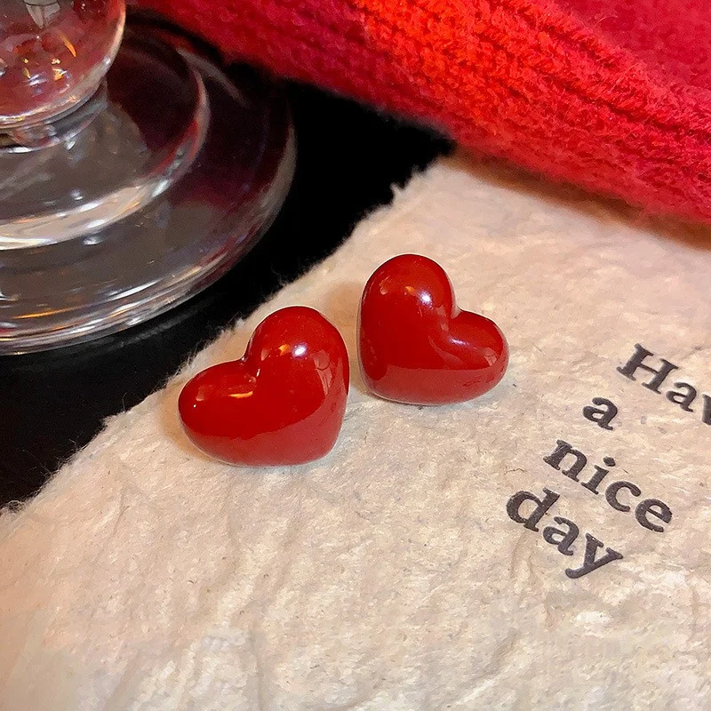 2025 Blooming Red Flower Stud Earrings for Women Elegant Simple Heart Geometry Earrings Aesthetics New Year Jewelry Gifts