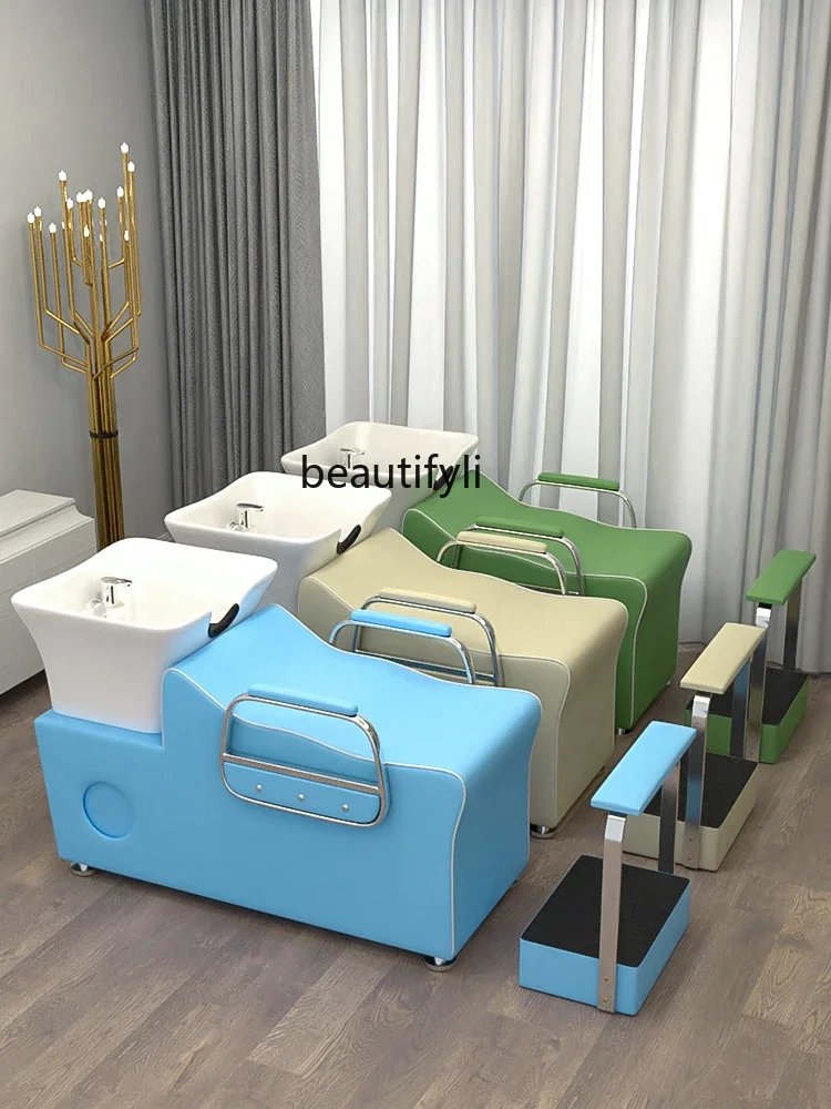 Hair Salon Flushing Bed Ceramic Deep Basin Lying Half with Water Heater Barber Shop Shampoo Chair