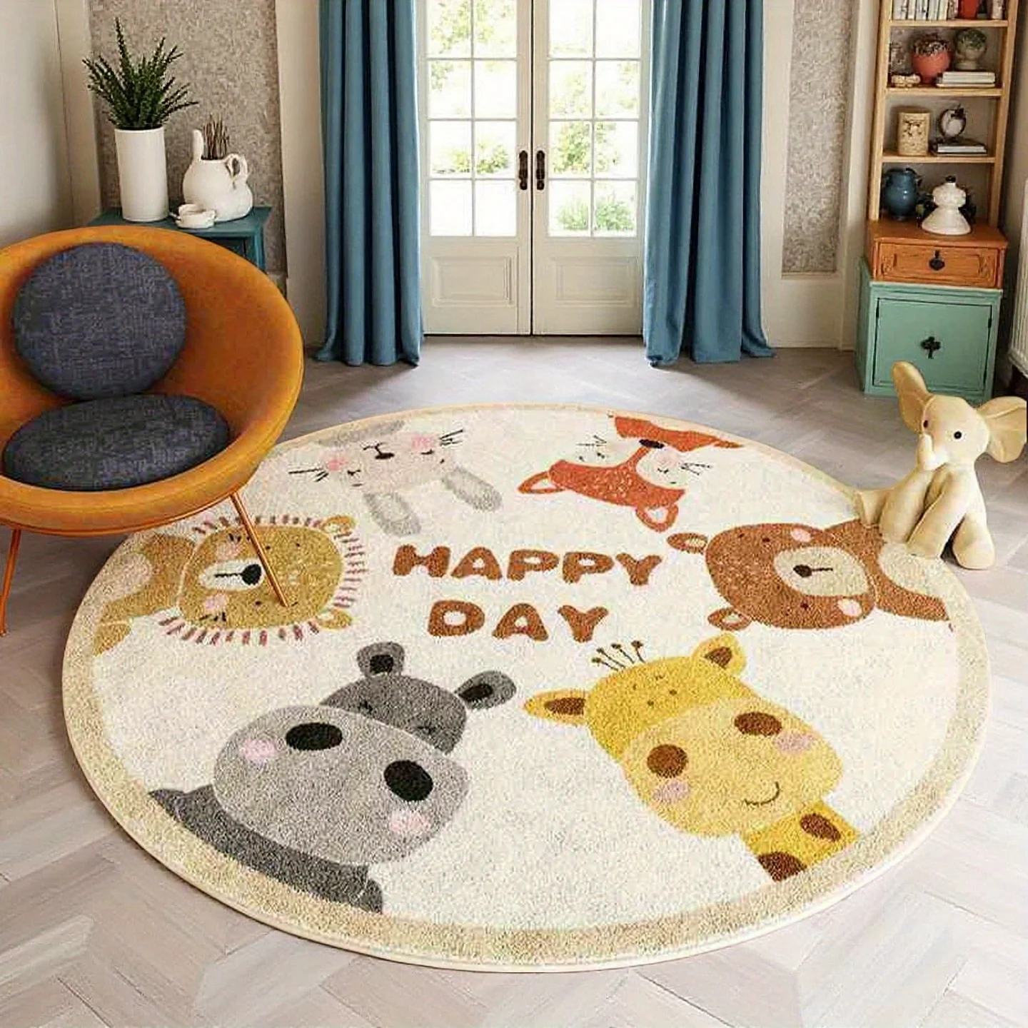 พรมปูพื้นทรงกลมลายการ์ตูนสัตว์ - Baby Nursery Carpet บทวิจารณ์และราคา