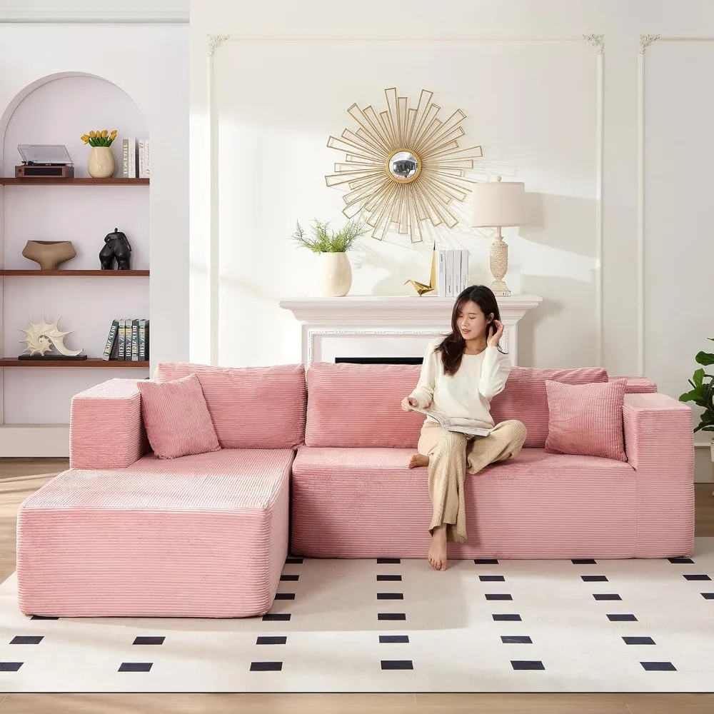 Современный секционный диван L-образной формы со съемными подушками, вельветовая ткань, просторный и удобный для гостиной