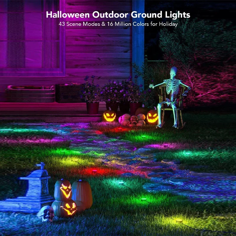 Novas luzes LED montadas no solo com WiFi para visualização de gramados, jardins de acampamento ao ar livre e luzes de gramado para pátios